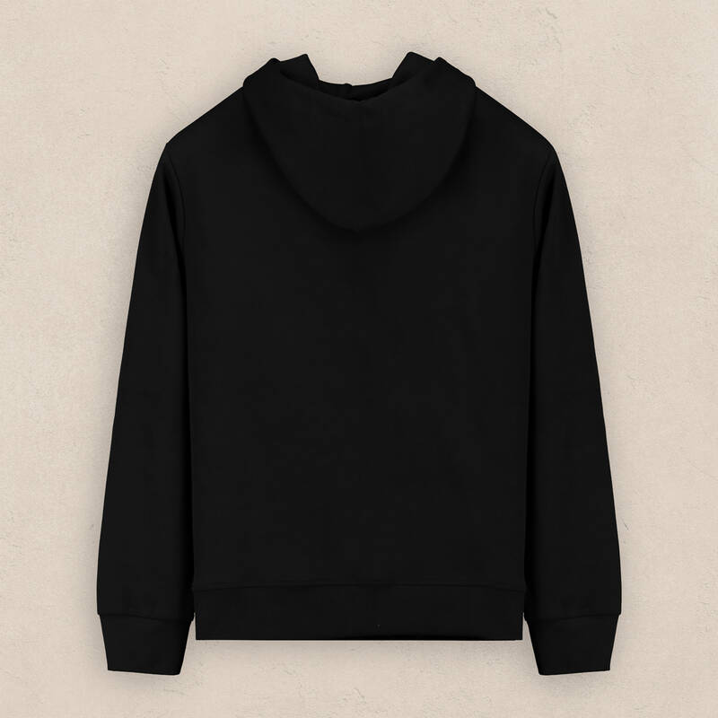 FERMUARLI KAPÜŞONLU SİYAH SWEATSHIRT